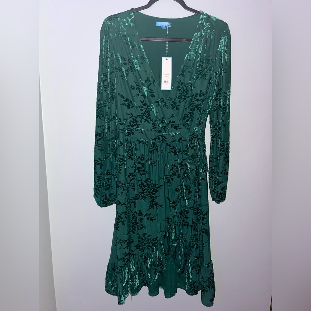 Draper James Deep Green Floral Long Sleeve Dress